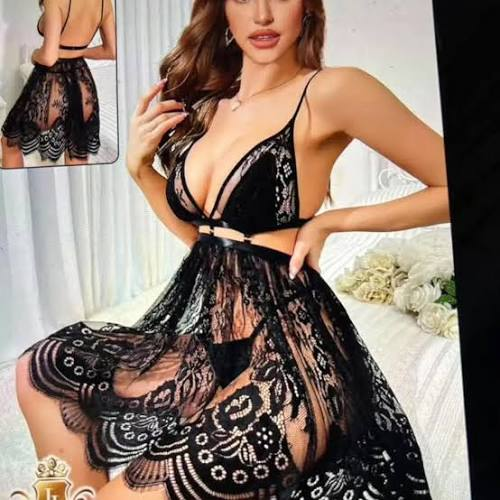 Empress Sheer Lace Babydoll Gown Set